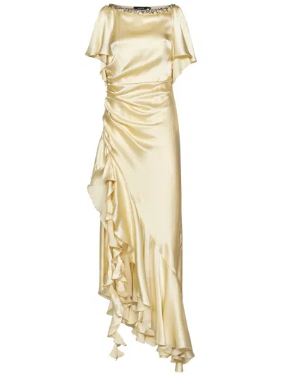 Amen Pale Yellow Maxi Dress With Crystal Neckline