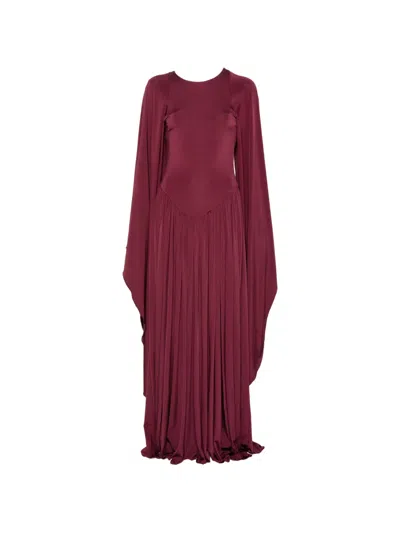 Amen Pleated Maxi Dress In Burgundy