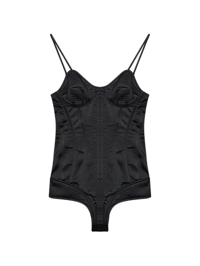 Amen Quilted Lace-up Bodysuit In Black