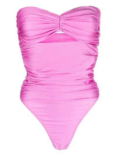 Amen Ruched-effect Strapless Swimsuit In Pink
