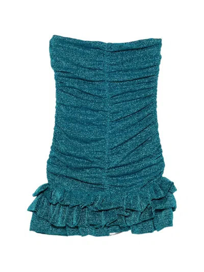 Amen Ruched Ruffled Mini Dress In Blue