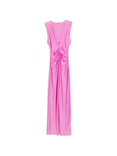 Amen Ruched V-neck Maxi Dress In Pink