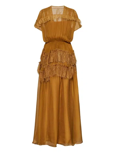 Amen Ruffled Maxi Dress In Yellow