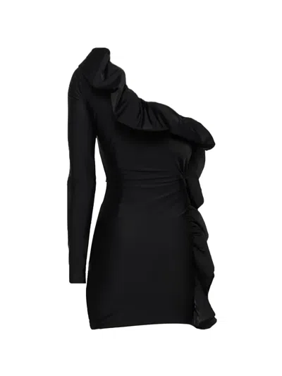 Amen Ruffled One-shoulder Mini Dress In Black