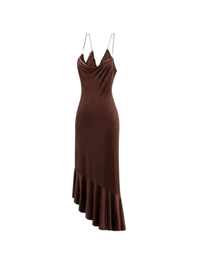 Amen Ruffled-trim Cowl-neck Dress In Brown