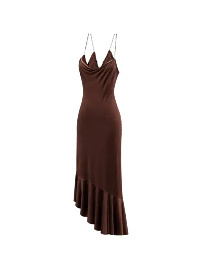 Amen Ruffled-trim Cowl-neck Midi Dress In Brown