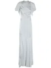 Amen Satin Dress With Swarovski Accents In Blue