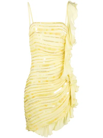 Amen Sequin-embellished Asymmetric Minidress In Yellow
