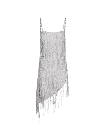 Amen Sequined Fringed Mini Dress In Silver