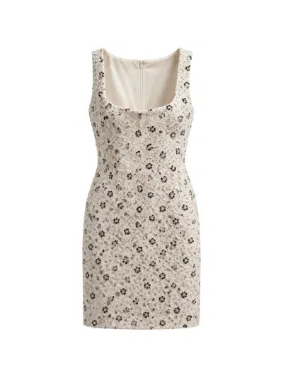 Amen Sequin-embellished Floral-motif Dress In Neutral
