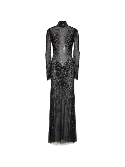 Amen Sequin-embellished Long-sleeve Maxi Dress In Black
