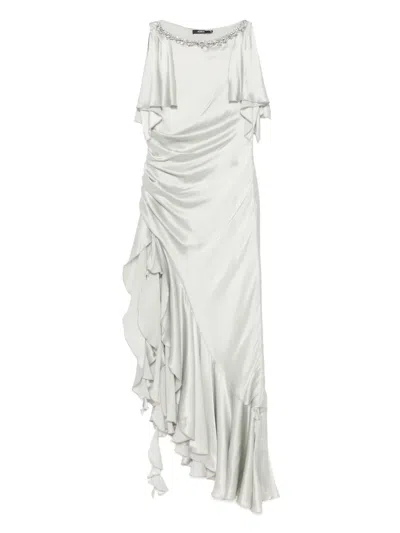 Amen Rhinestone-trim Satin Dress In Gray