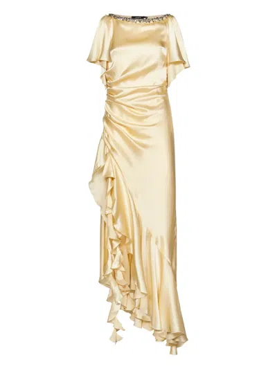 Amen Silk-satin Dress In Yellow