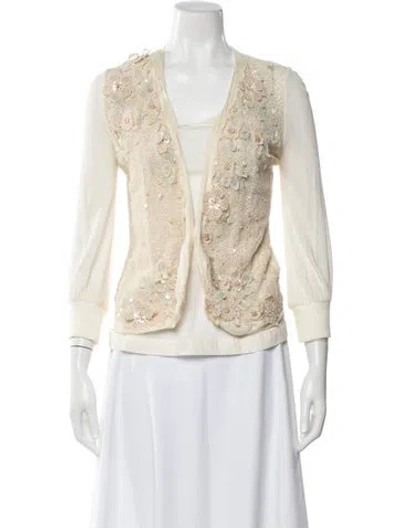 Pre-owned Amen Silk Sequin Embellishments Set In White