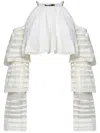 Amen Cropped Off-the-shoulder Top With Flounced Lace Sleeves In White