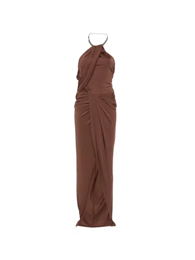 Amen Twisted Halter-neck Maxi Dress In Brown