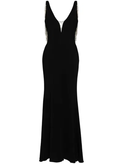 Amen V-plunge Fishtail Gown In Black