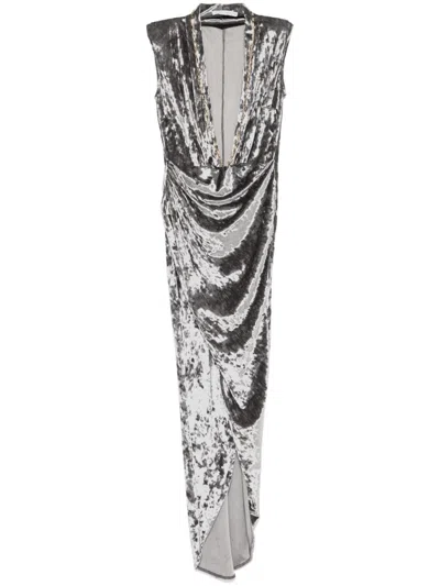 Amen Velvet Maxi Dress In Grey