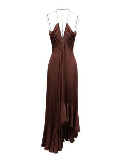 Amen Brown Jersey Asymmetric Midi Dress