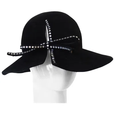 Pre-owned Amen Wardy 1980s  Rhinestone Bow Hat In Black