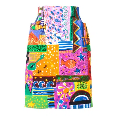 Pre-owned Amen Wardy Vintage Bright Novelty Print Quilted Skirt, 1980s In Sand