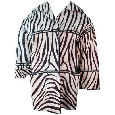 Pre-owned Amen Wardy Zebra Pattern Cowhide Coat Size 4 6 8 In Gray
