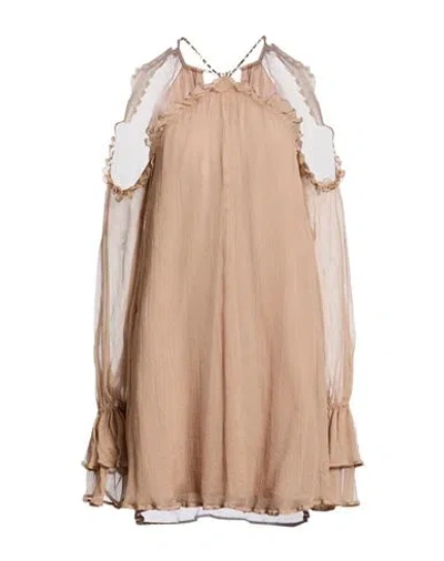 Amen Woman Mini Dress Light Brown Size 8 Silk In Beige