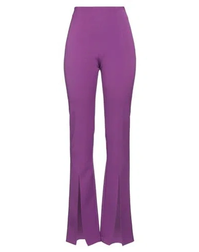 Amen Woman Pants Purple Size 10 Polyester, Viscose, Elastane