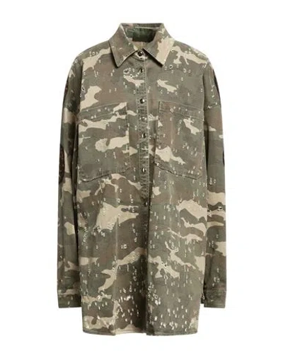 Amen Woman Shirt Military Green Size 16 Cotton, Elastane
