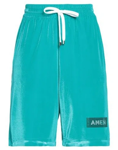 Amen Woman Shorts & Bermuda Shorts Green Size S Polyamide, Elastane, Glass, Polyester