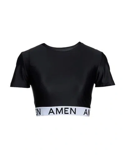 Amen Woman T-shirt Black Size L Polyamide, Elastane, Polyester