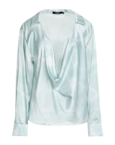 Amen Woman Top Sky Blue Size 10 Polyester, Elastane
