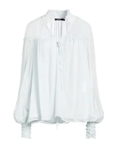 Amen Woman Top Sky Blue Size 8 Silk In White