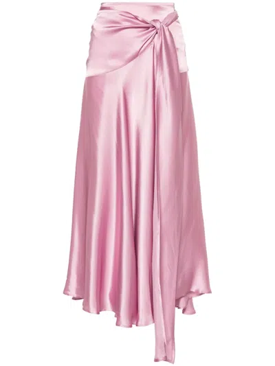 Amen Wraparound Satin Midi Skirt In Pink