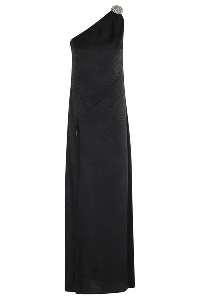 Amen Zebra Jacquard One-shoulder Dress With Jewel Detailing In Black