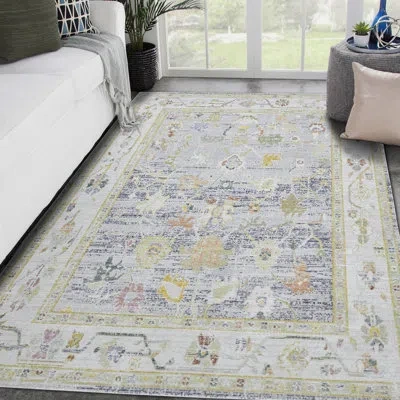 Amer Rugs Vintage Traditional Bordered Low Pile Performance Area Rug In Blue