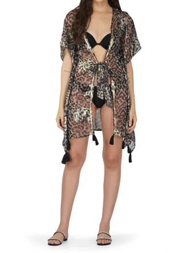 America & Beyond Black Panther Shiny Cover Up In Animal Print In Multi