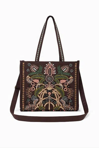 America & Beyond Boho Beaded Market Tote With Crossbody In Brown