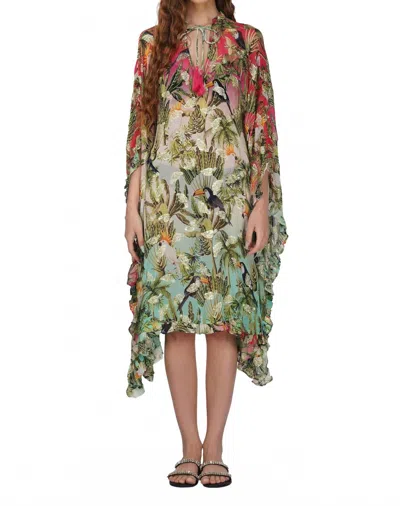 America & Beyond Chirping Birds Frill Kaftan Dress In Multi