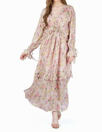 America & Beyond Floral Lurex Maxi Dress In Pink Multi