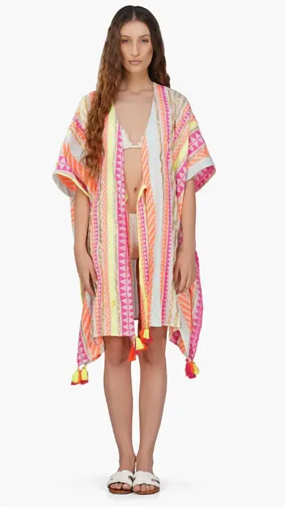 America & Beyond Fluorescent Striped Cover Up In Pink Multi
