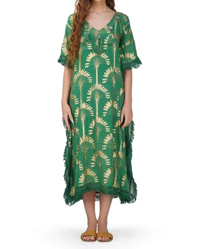 America & Beyond Foil Tassel Kaftan Dress In Green