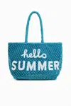 America & Beyond Hello Summer Beaded Macrame Jute Tote Bag In Blue In Blue