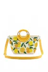 America & Beyond Make Lemonade Tote With Wicker Handles In Yellow/white