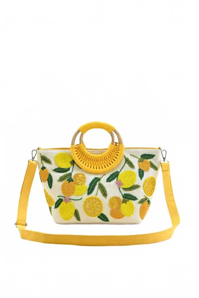 America & Beyond Make Lemonade Tote With Wicker Handles In Yellow/white