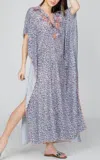 America & Beyond Night Sky Animal Print Kaftan In Blue/white/coral