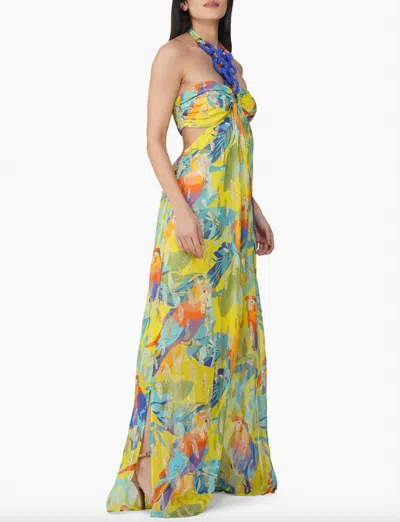 America & Beyond Peru Tropic Lurex Printed Halter Dress In Multi