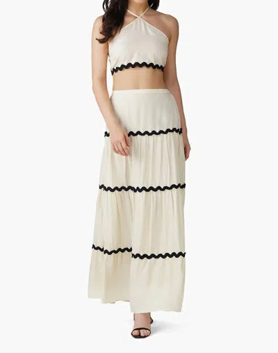 America & Beyond Ric-rac Halter Top & Tiered Skirt Set In Vanilla In White