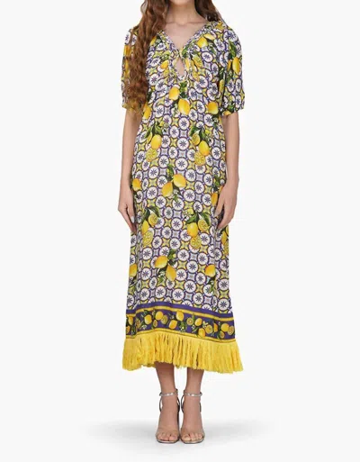 America & Beyond Santorini Midi Dress In Citrus Lemon In Multi