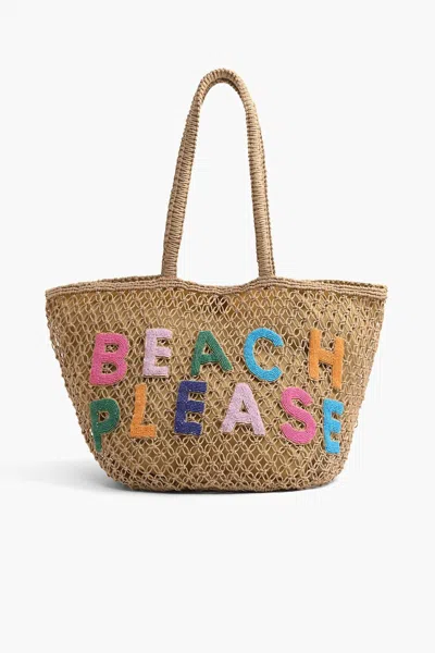 America & Beyond Women's Beach Please Beaded Macrame Jute Tote In Straw Tote In Multi